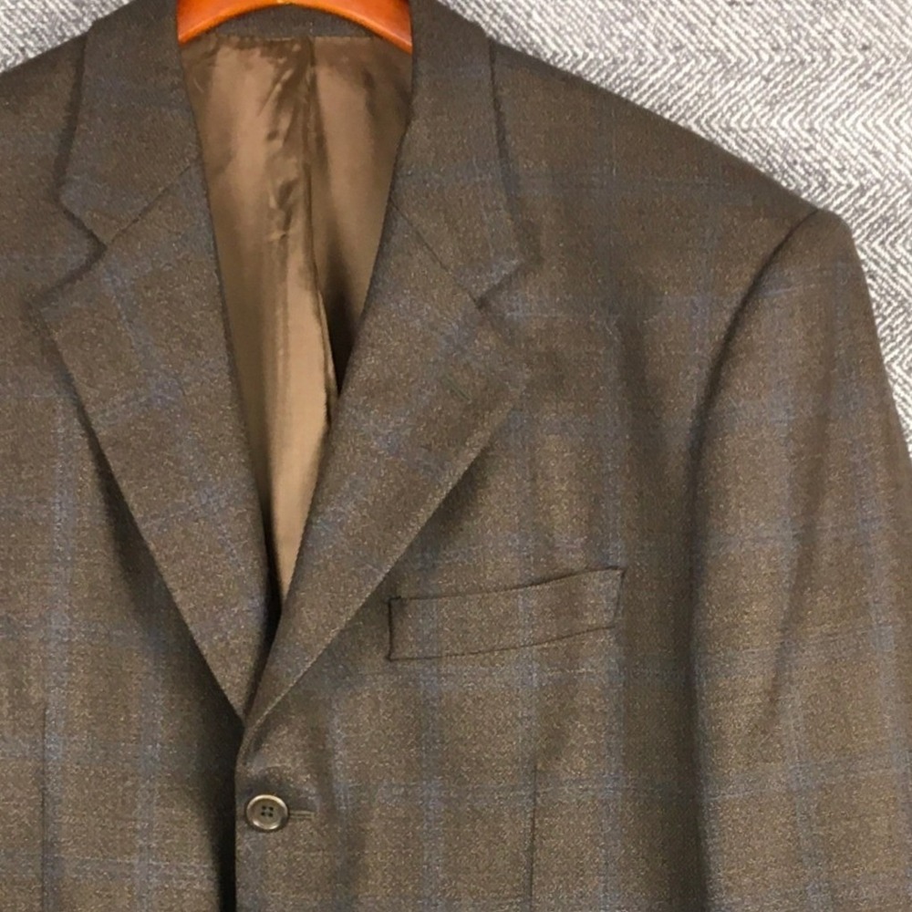 Ermenegildo Zegna Brown Blue Windowpane Wool Blazer Sport Coat Italy 48R
